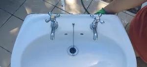 Basin taps and pedestal